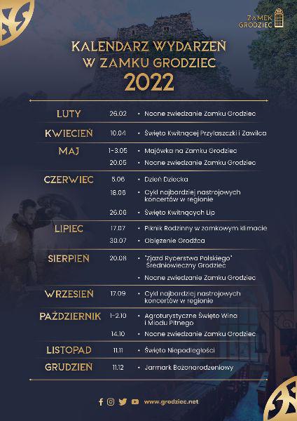 Zamek Grodziec prezentuje kalendarz wydarzeń na 2022 rok