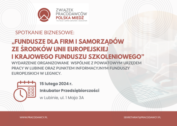 Związek Pracodawców Polska Miedź zaprasza na spotkanie o funduszach dla firm i samorządów