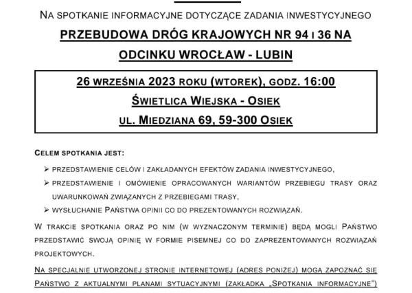 Konsultacje społeczne dot. budowy drogi Lubin – Wrocław