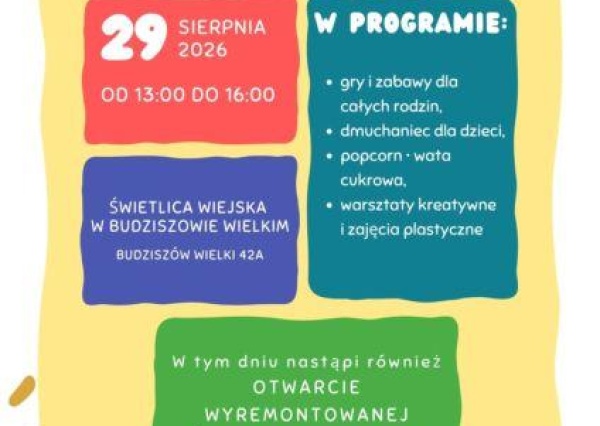 Pożegnajmy wakacje rodzinnie! Piknik i otwarcie świetlicy w Budziszowie Wielkim