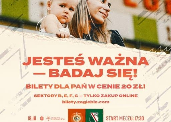 Różowy październik. Bilety dla Pań na mecz z Legią w promocyjnej cenie