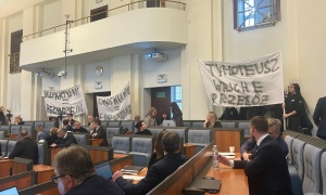 Podczas obrad Sejmiku protestowali Lubinianie