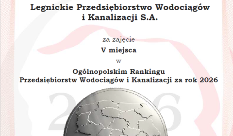 Legnickie Wodociągi na 5. miejscu w ogólnopolskim rankingu