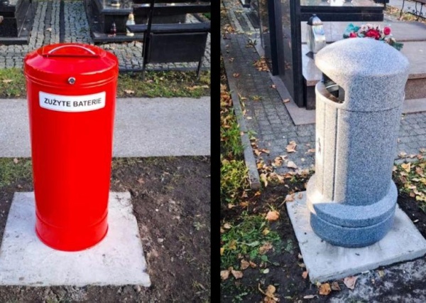 Nowe pojemniki na zużyte baterie i drobne odpady na legnickim cmentarzu