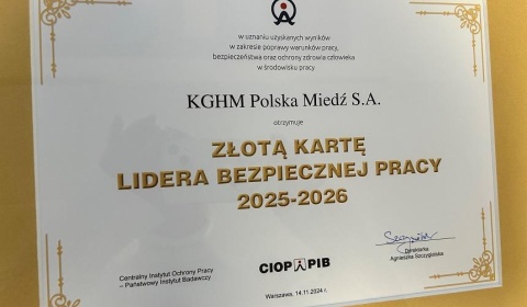 KGHM ze Złotą Kartą Lidera Bezpiecznej Pracy