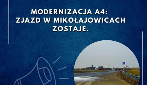 Zjazd w Mikołajowicach NIE ZNIKA w nowym śladzie A4!