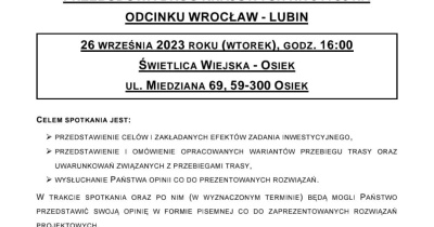 Konsultacje społeczne dot. budowy drogi Lubin – Wrocław