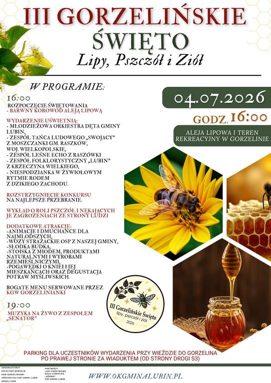 Zapraszamy na Święto Lipy, Pszczół i Ziół do Gorzelina