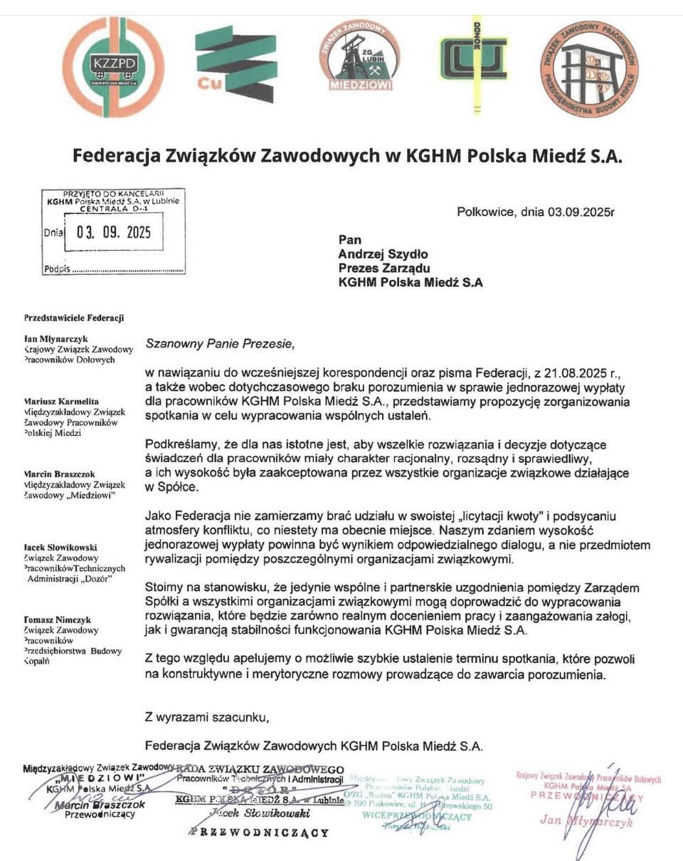 Zarząd KGHM-u spotka się ze Związkami Zawodowymi. Dialog znakiem rozpoznawczym władz miedziowego koncernu