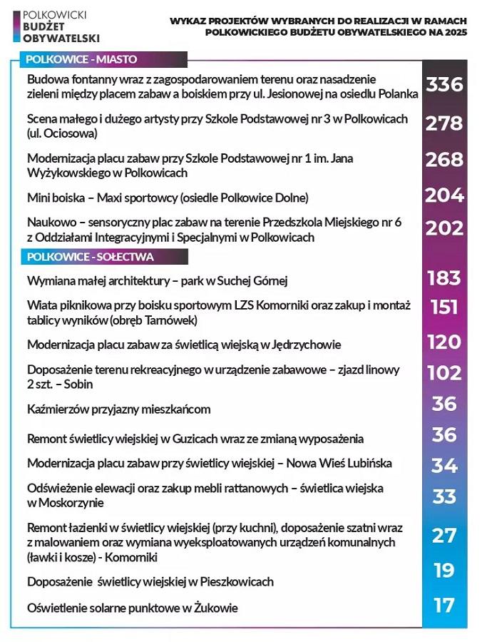 Projekty w budżecie obywatelskim wybrane