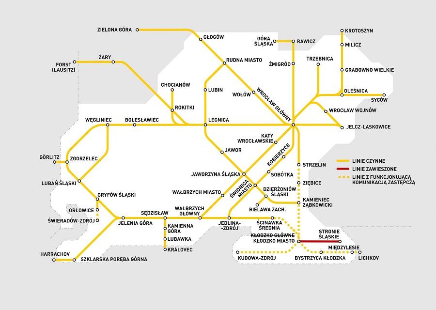 20 września: planowany stan sieci Kolei Dolnośląskich