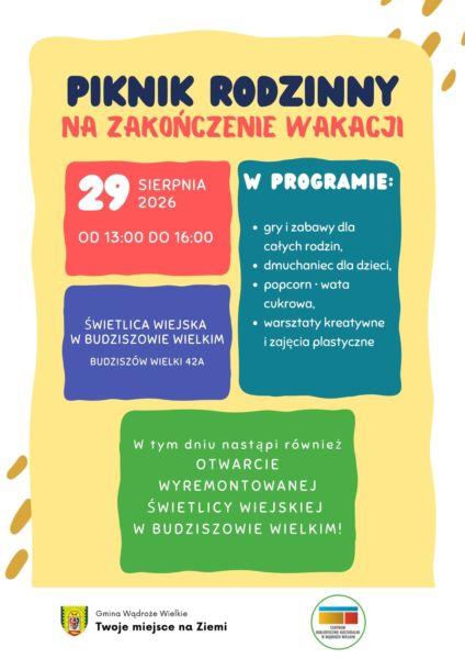 Pożegnajmy wakacje rodzinnie! Piknik i otwarcie świetlicy w Budziszowie Wielkim