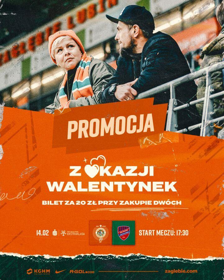 Sprzedaż biletów na sobotni mecz z Rakowem. Warto skorzystać z walentynkowej promocji