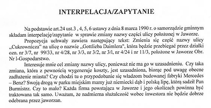 Interpelacja Radnego Rady Miejskiej w Jaworze