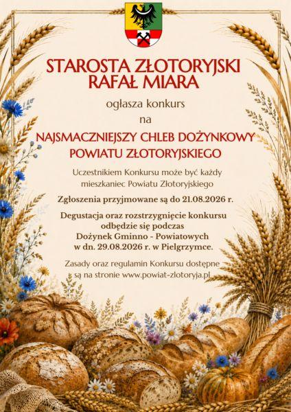 Rusza konkurs na Najsmaczniejszy Chleb Dożynkowy Powiatu Złotoryjskiego. Starosta zaprasza ...