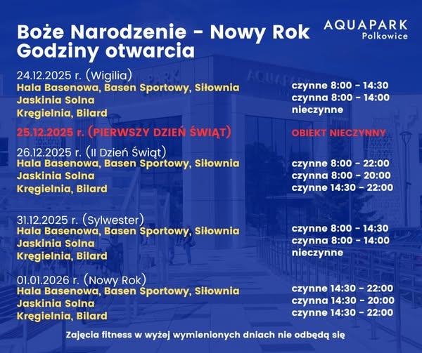 Wodny raj w Polkowicach zaprasza. Także w Święta !