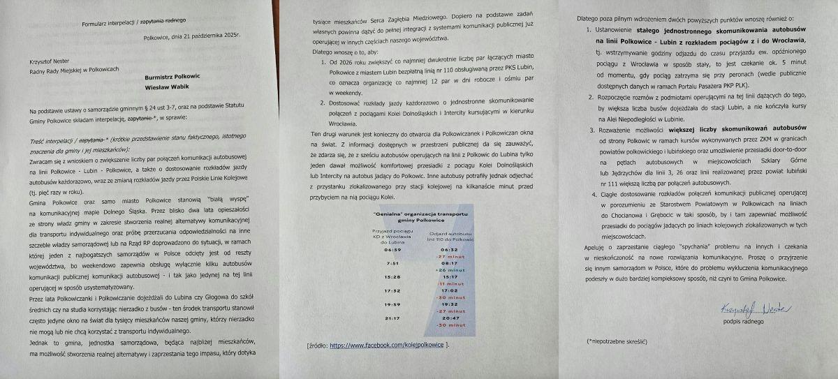 Radny K.Nester wzywa do likwidacji wykluczenia komunikacyjnego Polkowic
