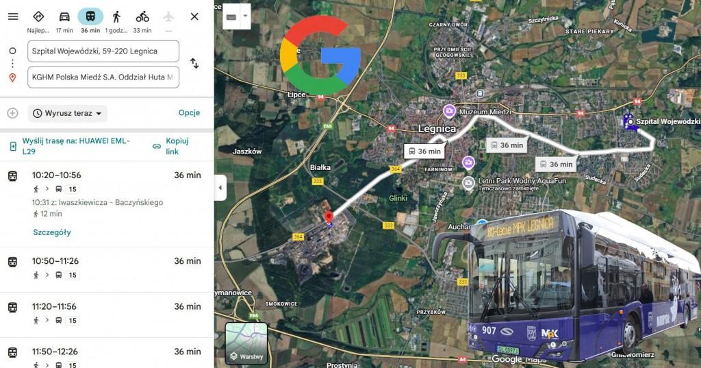  MPK Legnica dostępne w Google Maps. Nowa jakość planowania podróży po mieście 
