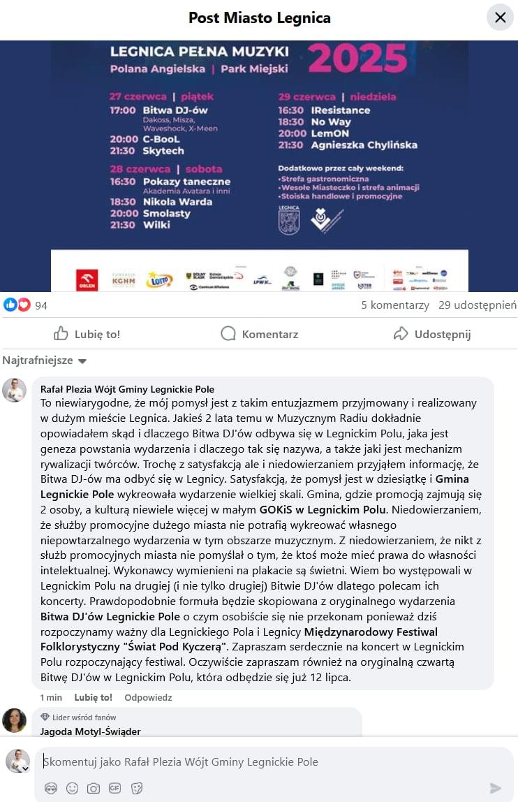 R.Plezia ostro o promocji Legnicy. M.Bilejczyk, szefowa LCK kontruje
