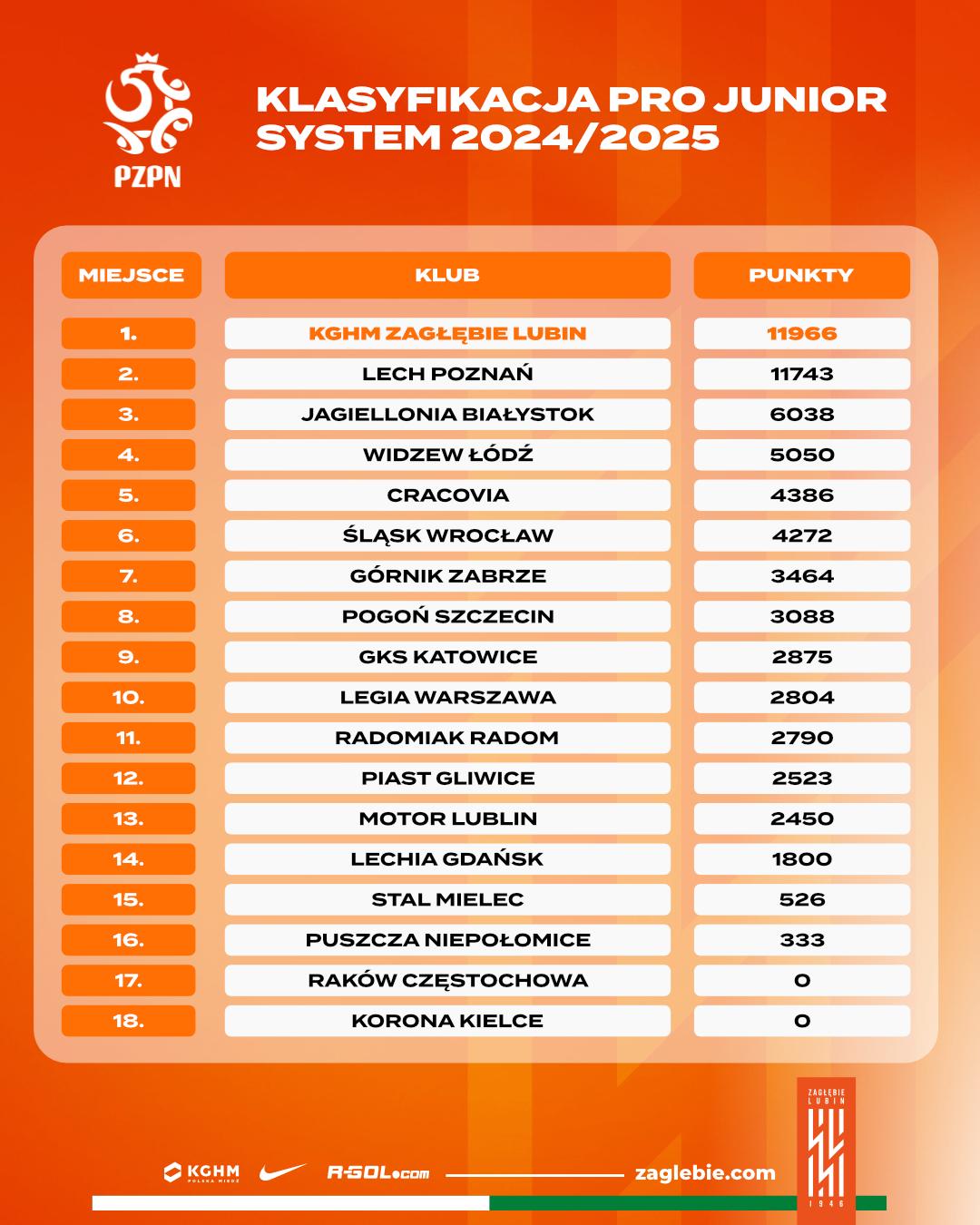 Miedziowi zwycięzcami klasyfikacji Pro Junior System