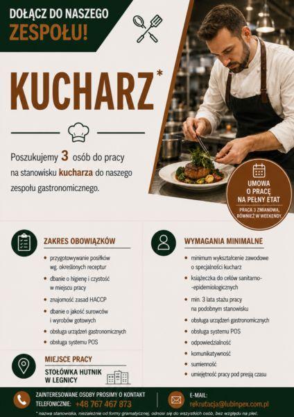 Praca dla kucharzy w Legnicy. Atrakcyjne warunki