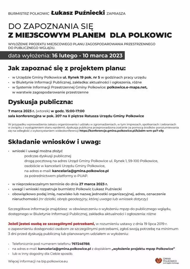 Projekt MPZP wyłożony do publicznego wglądu