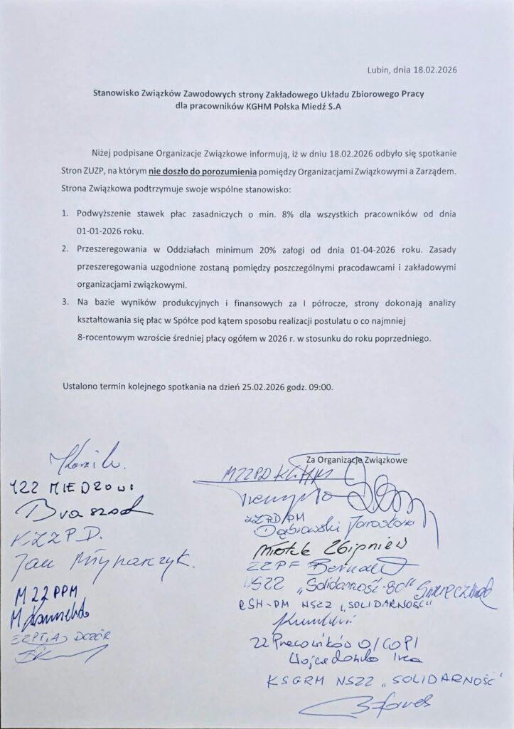  Brak porozumienia w sprawie płac dla załogi KGHM